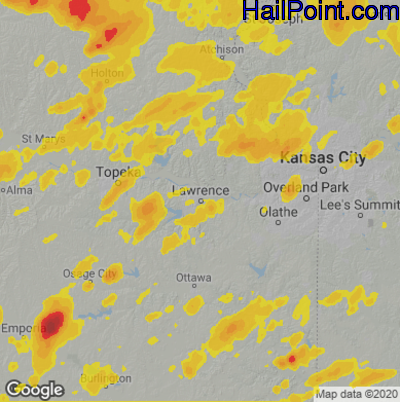 Hail Map for Lawerence, KS Region on June 24, 2021