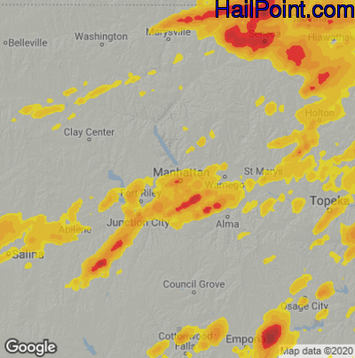 Hail Map for Mahhattan, KS Region on June 24, 2021