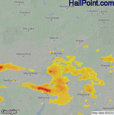 Hail Map for Wausau, WI Region on June 24, 2021