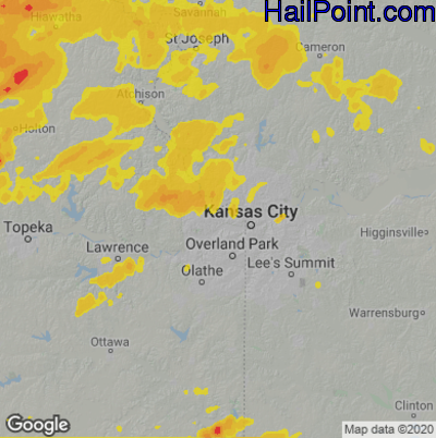 Hail Map for Kansas City, KS Region on June 24, 2021