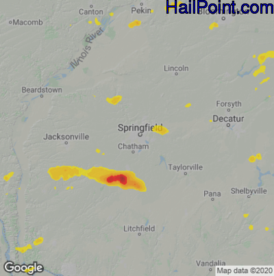Hail Map for Springfield, IL Region on June 24, 2021