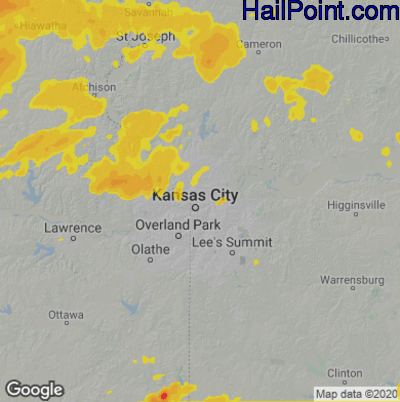 Hail Map for Kansas City, MO Region on June 24, 2021