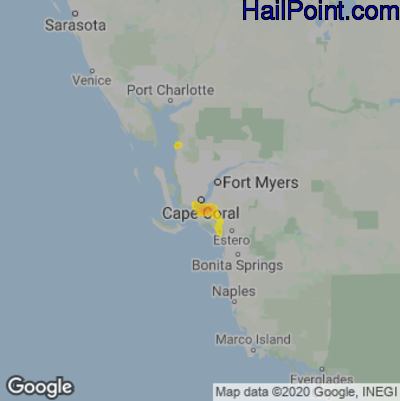 Hail Map for Cape Coral, FL Region on June 24, 2021