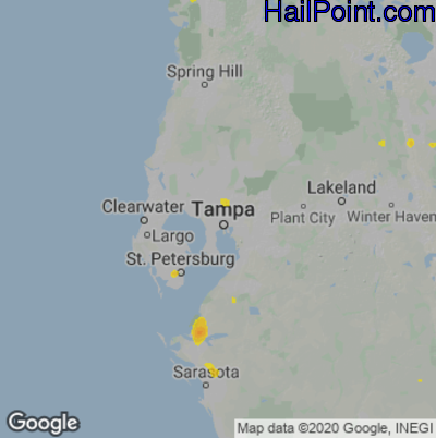 Hail Map for Tampa, FL Region on June 24, 2021