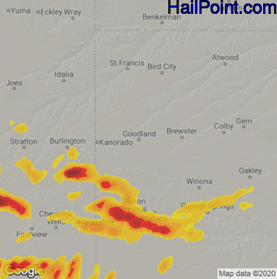 Hail Map for Goodland, KS Region on June 24, 2021