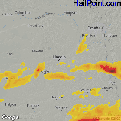 Hail Map for Lincoln, NE Region on June 24, 2021