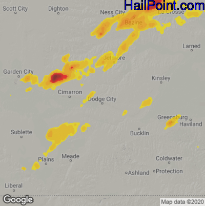 Hail Map for Dodge City, KS Region on June 25, 2021