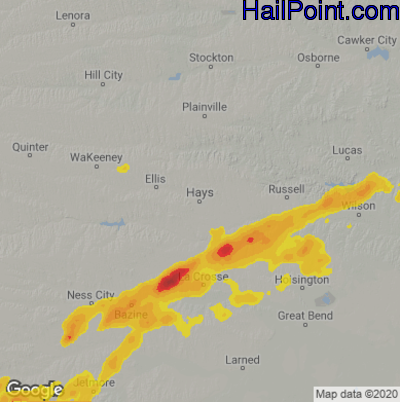 Hail Map for Hays, KS Region on June 25, 2021