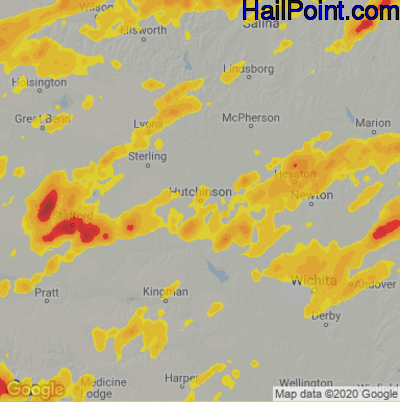 Hail Map for Hutchinson, KS Region on June 25, 2021