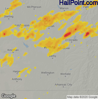 Hail Map for Wichita, KS Region on June 25, 2021