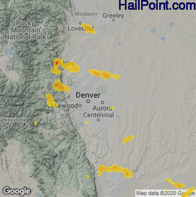 Hail Map for Denver, CO Region on June 25, 2021