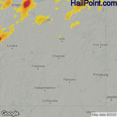 Hail Map for Chanute, KS Region on June 25, 2021