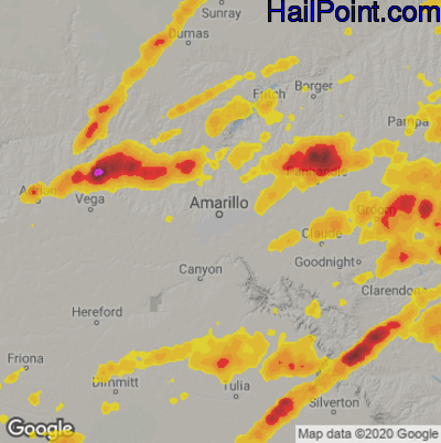 Hail Map for Amarillo, TX Region on June 25, 2021 