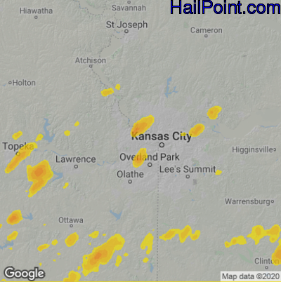 Hail Map for Kansas City, KS Region on June 25, 2021