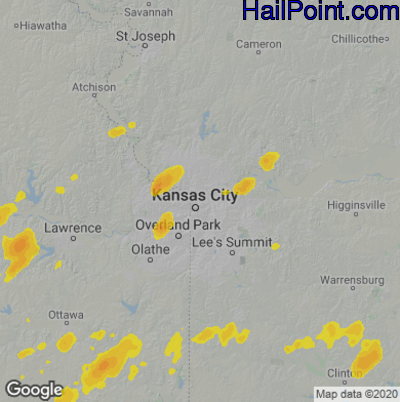Hail Map for Kansas City, MO Region on June 25, 2021