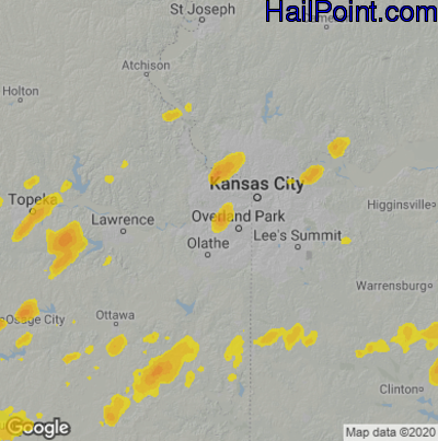 Hail Map for Shawnee, KS Region on June 25, 2021