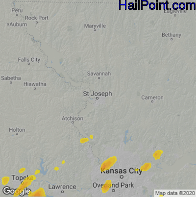 Hail Map for St. Joseph, MO Region on June 25, 2021 