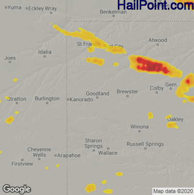 Hail Map for Goodland, KS Region on June 25, 2021