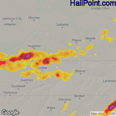 Hail Map for Liberal, KS Region on June 25, 2021
