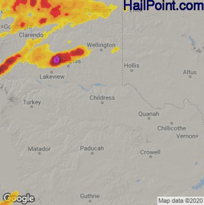 Hail Map for Childress, TX Region on June 25, 2021