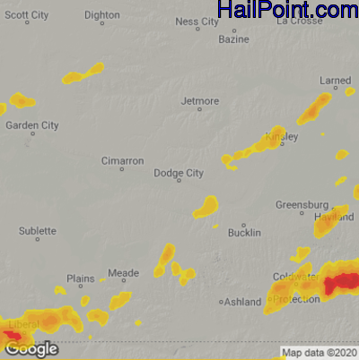 Hail Map for Dodge City, KS Region on June 25, 2021