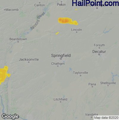 Hail Map for Springfield, IL Region on June 26, 2021