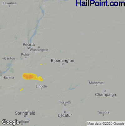 Hail Map for Bloomington, IL Region on June 26, 2021