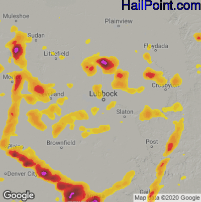 Hail Map for Lubbock, TX Region on June 26, 2021 