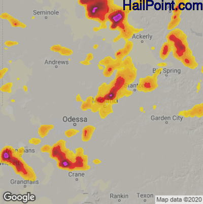 Hail Map for Midland, TX Region on June 26, 2021