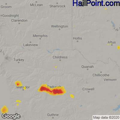 Hail Map for Childress, TX Region on June 27, 2021