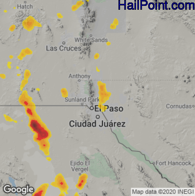 Hail Map for El Paso, TX Region on June 27, 2021