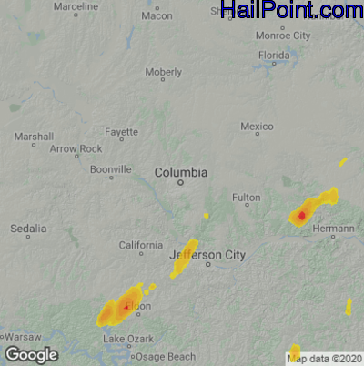 Hail Map for Columbia, MO Region on June 28, 2021