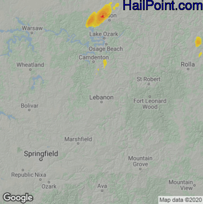 Hail Map for Lebanon, MO Region on June 28, 2021 