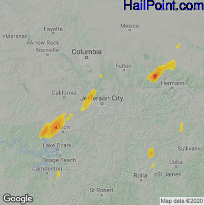 Hail Map for Jefferson City, MO Region on June 28, 2021