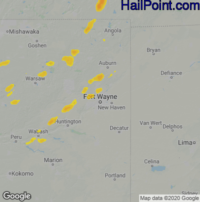 Hail Map for Fort Wayne, IN Region on June 29, 2021