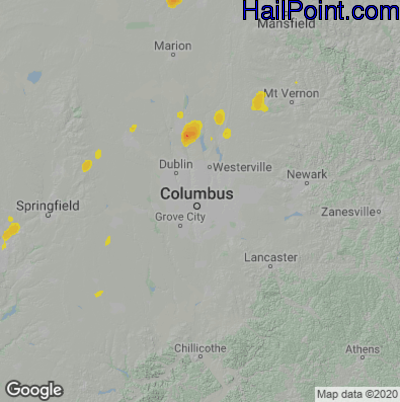 Hail Map for Columbus, OH Region on June 29, 2021 