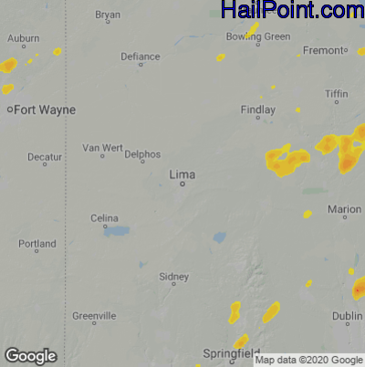 Hail Map for Lima, OH Region on June 29, 2021