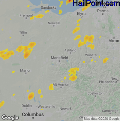 Hail Map for Mansfield, OH Region on June 29, 2021