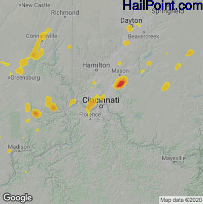 Hail Map for Cincinnati, OH Region on June 29, 2021