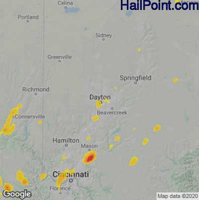 Hail Map for Dayton, OH Region on June 29, 2021
