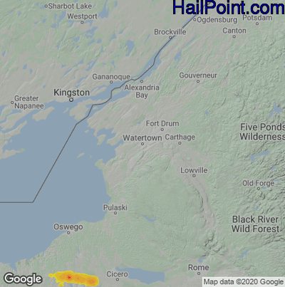 Hail Map for Watertown, NY Region on June 30, 2021