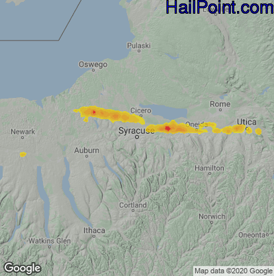 Hail Map for Syracuse, NY Region on June 30, 2021 