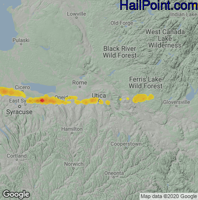Hail Map for Utica, NY Region on June 30, 2021