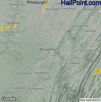 Hail Map for Morgantown, WV Region on June 30, 2021 
