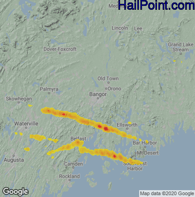 Hail Map for Bangor, ME Region on June 30, 2021