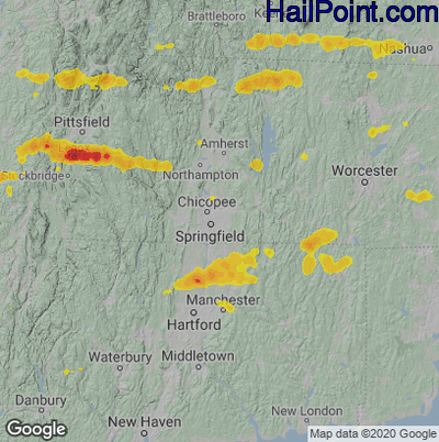 Hail Map for Springfield, MA Region on June 30, 2021