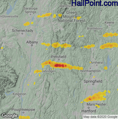 Hail Map for Pittsfield, MA Region on June 30, 2021