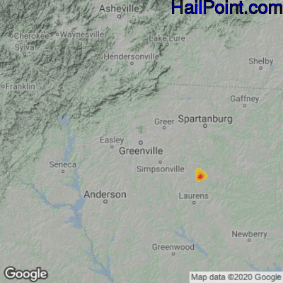 Hail Map for Greenville, SC Region on June 30, 2021