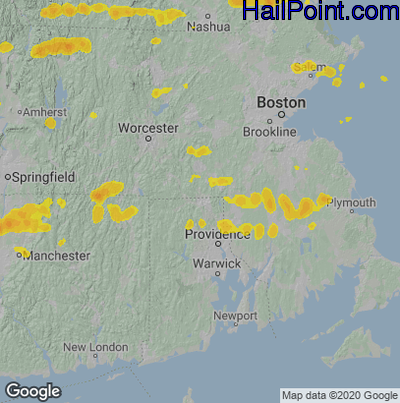 Hail Map for Woonsocket, RI Region on June 30, 2021 
