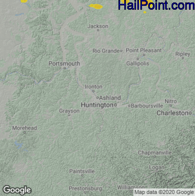 Hail Map for Asheland, KY Region on June 30, 2021